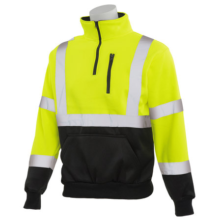 Erb Safety Sweatshirt, Quarter Zip, Class 3, W379B, Hi-Viz Lime/Black, 2XL 63873